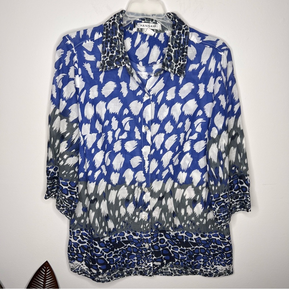 H7 HANNAH Blue White Button Down Shirt